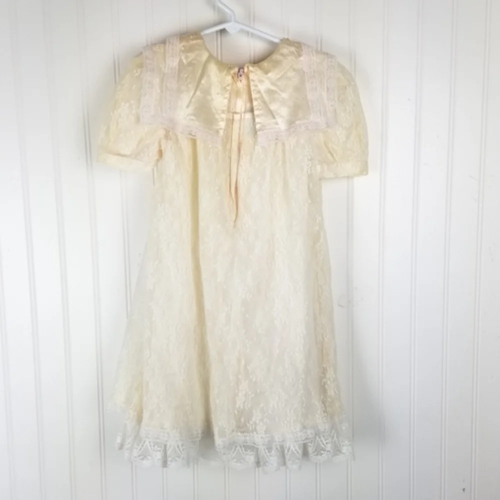 Gunne Sax Jessica McClintock Vintage Lace Over Satin Short Sleeve Dress Girls 4